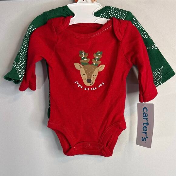Carter's Christmas Theme Baby 2-Pc Crew Neck Long Sleeve Bodysuit‎ Unisex NWT - Picture 3 of 14